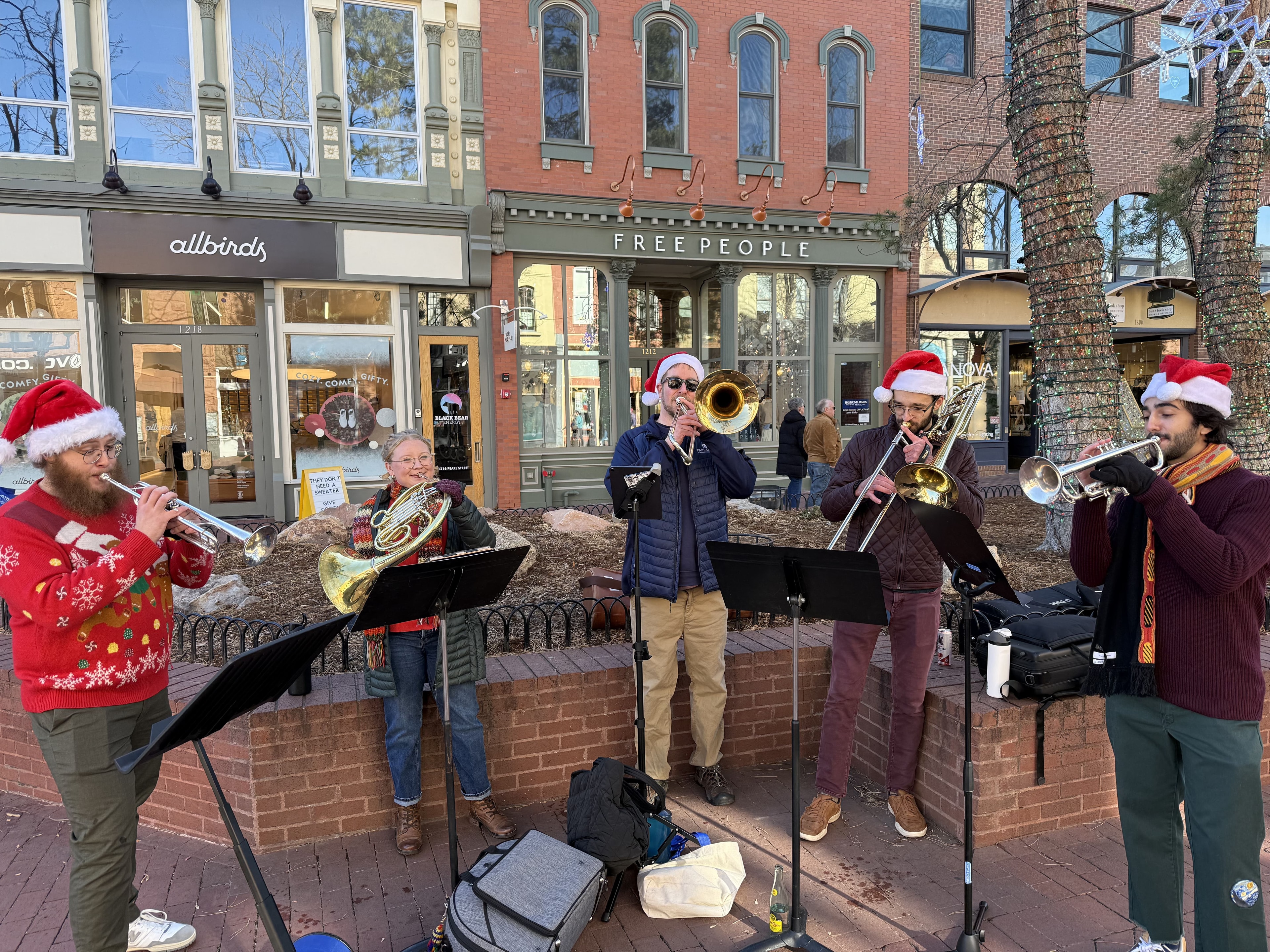 Busking on Boulder, Colorado's Pearl Street for the holidays