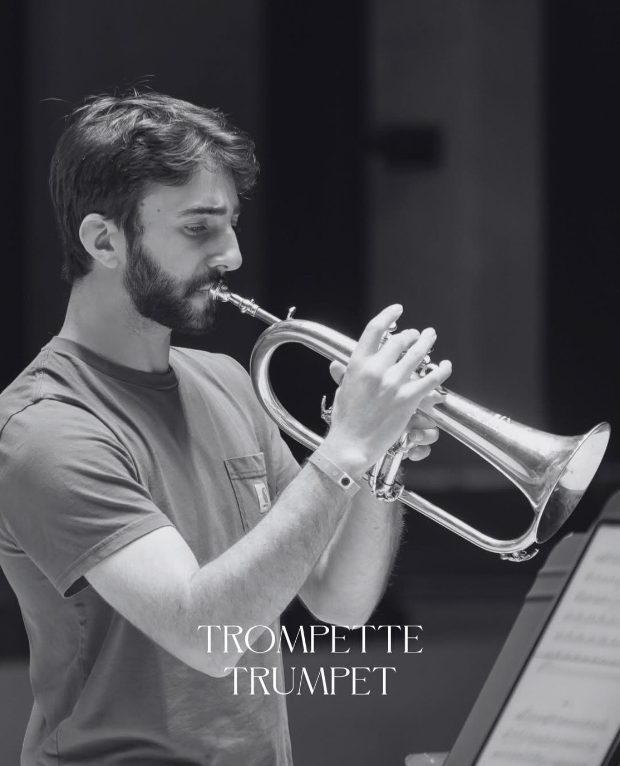 Rehearsing the flugelhorn solo in Tony Plog's brass trio. Press photo for Domaine Forget de Charlevoix.